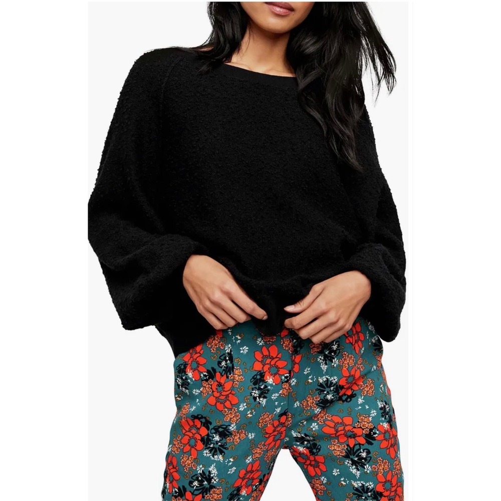 Free People‎ Found My Friend Black Boucle Oversized Sweater Womens Size Small